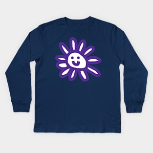 Blue Daisy Flower Smiley Face Graphic Kids Long Sleeve T-Shirt